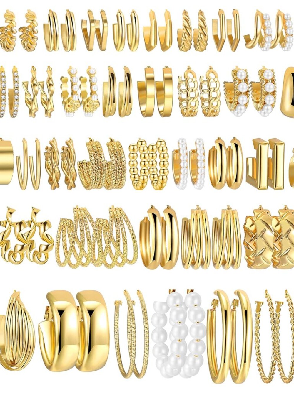 42 Pairs Gold Hoop Earrings Set for Women, Fashion Chunky Pearl Earrings Multipa